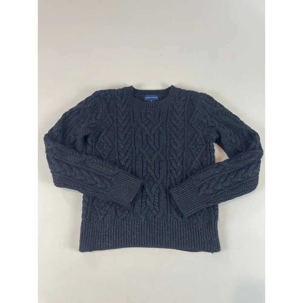 Ralph Lauren Girls Black Knit Sweater Size M (8–10) Crew Neck Classic Casual